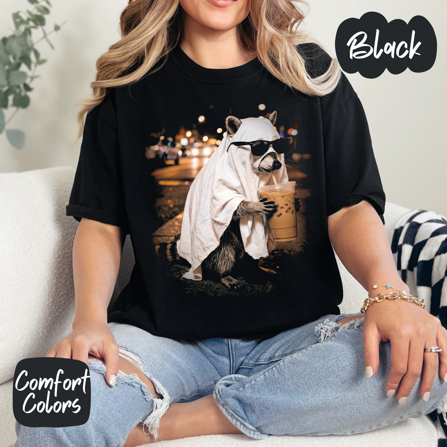 Cool Raccoon Drinking Coffee Comfort Colors T-Shirt