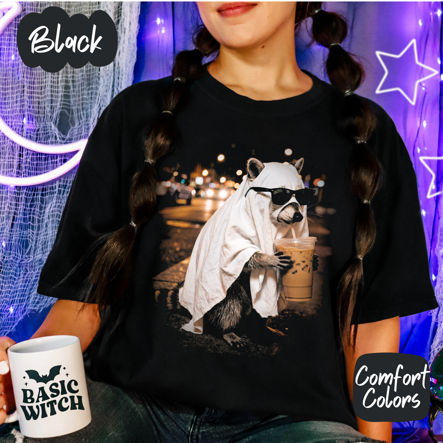 Cool Raccoon Drinking Coffee Comfort Colors T-Shirt
