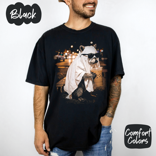 Cool Raccoon Drinking Coffee Comfort Colors T-Shirt