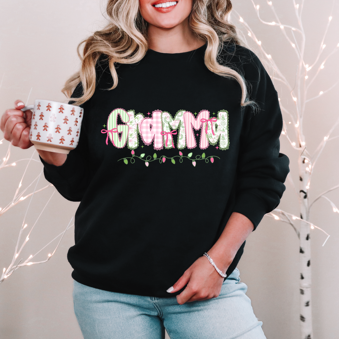 Pink Christmas Mama Crewneck (You Choose Name)