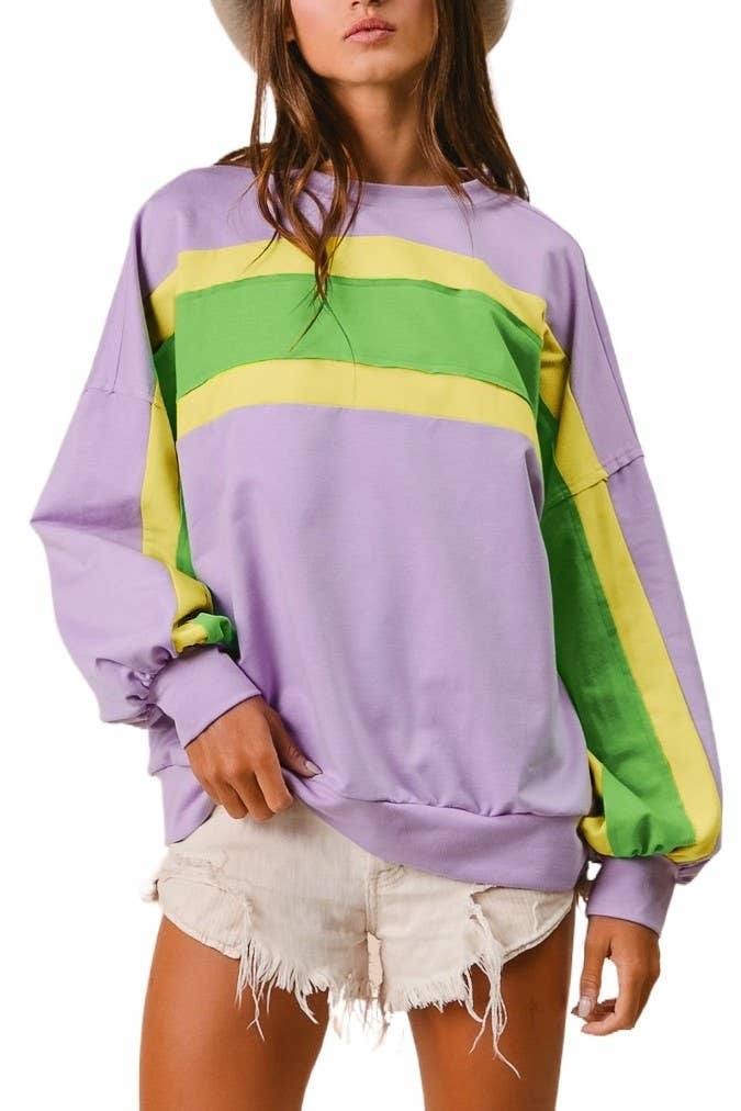 French Terry Mardi Gras Color Block Pullover