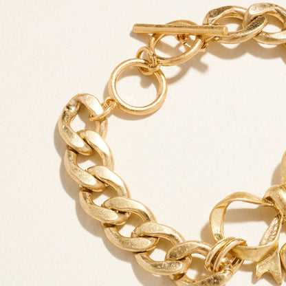 Puffy Heart Bow Ribbon Pendant Chain Bracelet