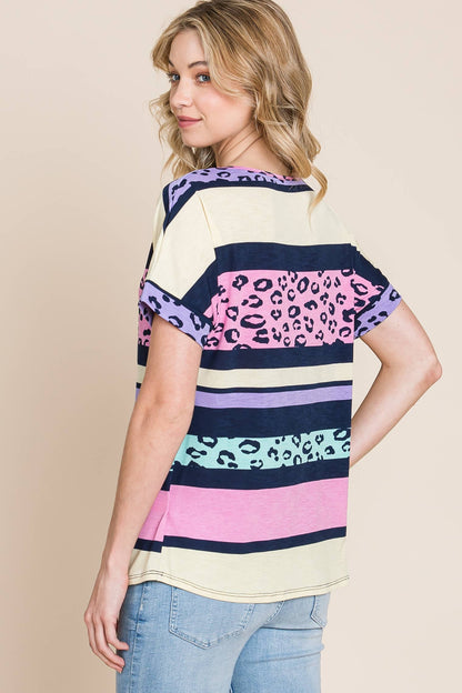 Neon Leopard Color Block Shirt