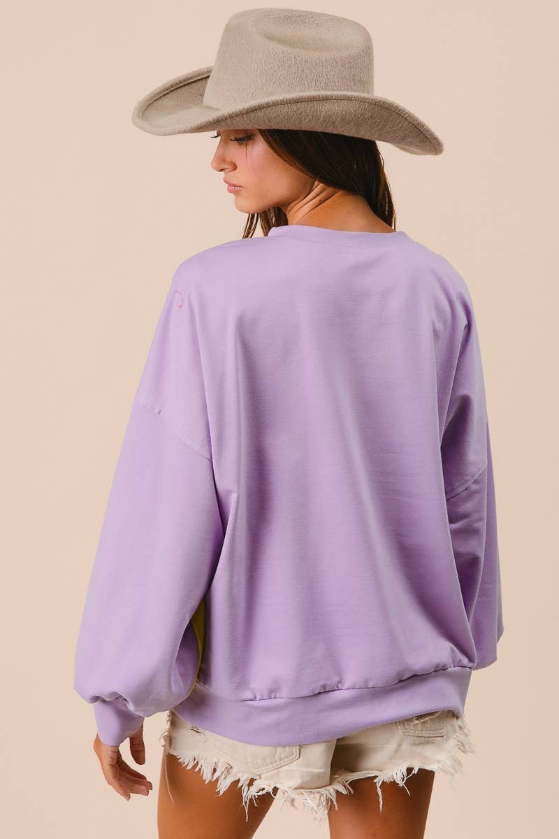 French Terry Mardi Gras Color Block Pullover