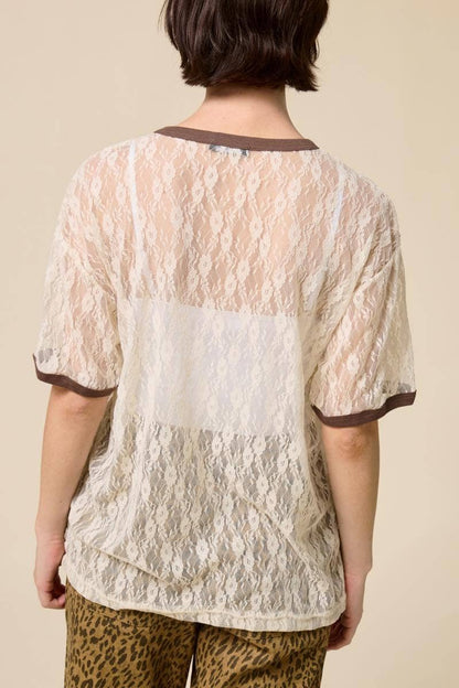 Leopard Free Bird America Graphic Sheer Lace Tee