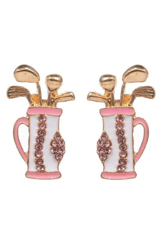 Sports Golf Bag Enamel With Stones Post Earrings