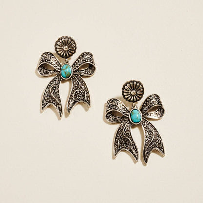 Vintage Semi Precious Boho Ribbon Bow Earrings