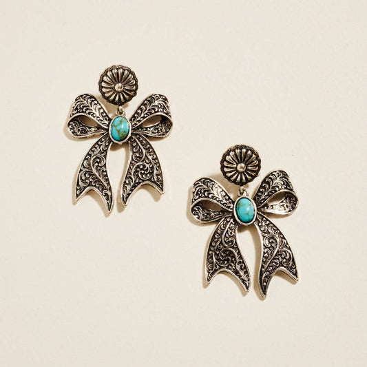 Vintage Semi Precious Boho Ribbon Bow Earrings