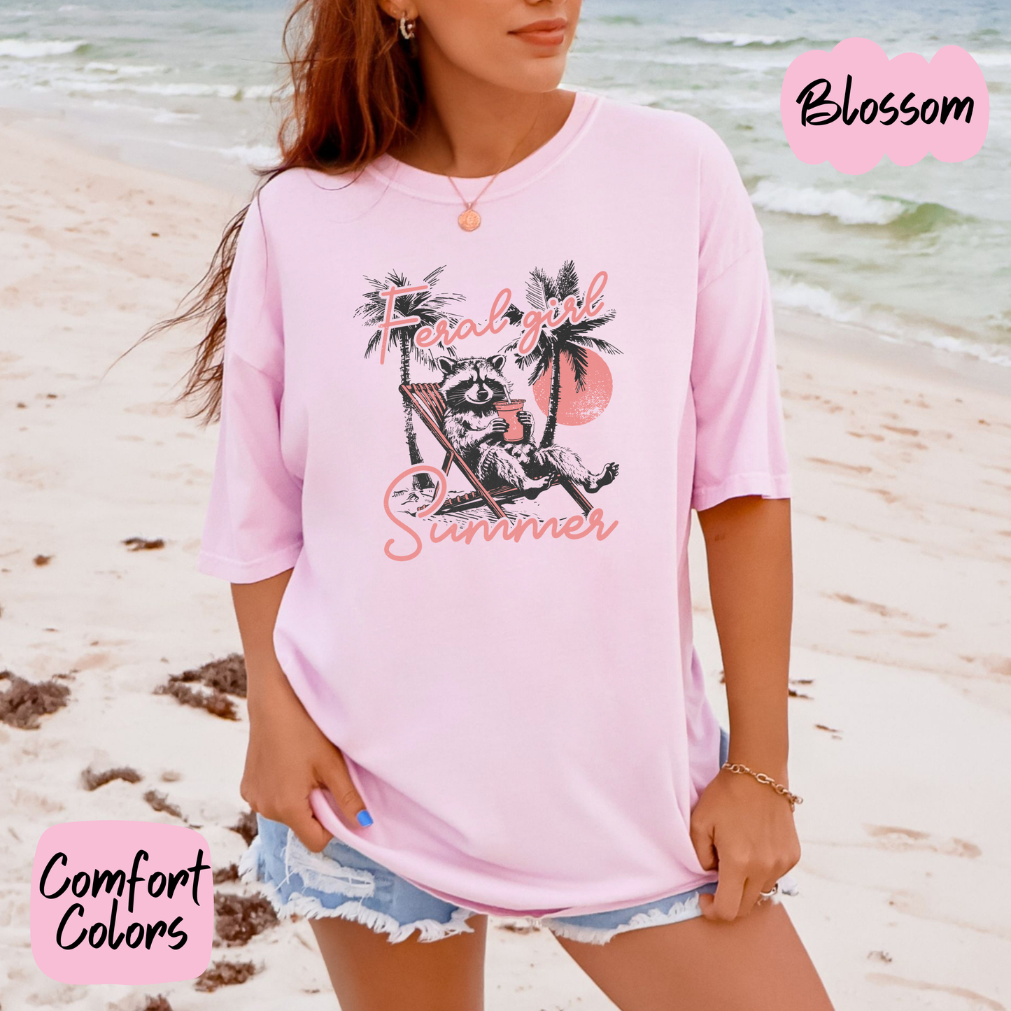 Feral Girl Summer Raccoon Comfort Colors T-Shirt