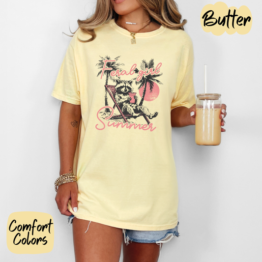 Feral Girl Summer Raccoon Comfort Colors T-Shirt