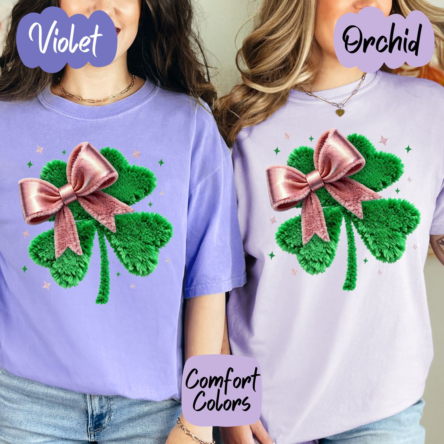 Faux Plush Shamrock and Bow Shirt/Crewneck