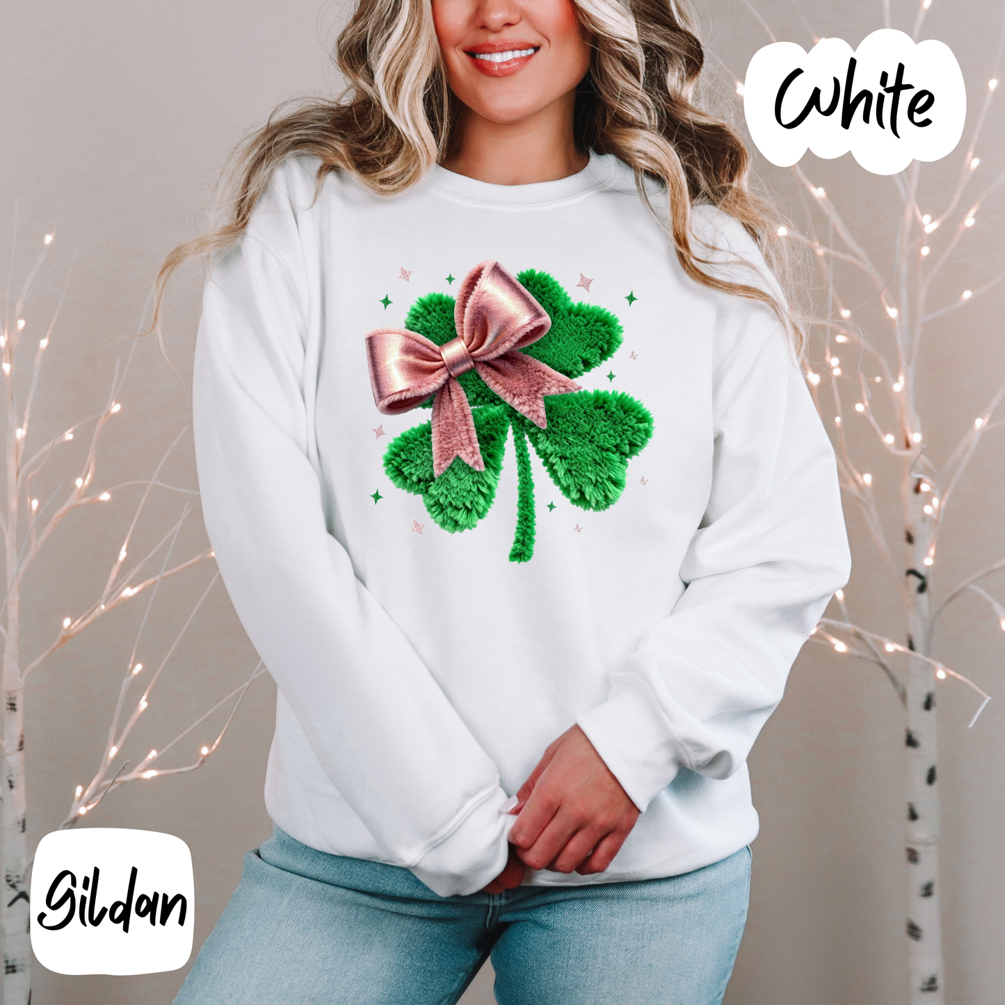 Faux Plush Shamrock and Bow Shirt/Crewneck