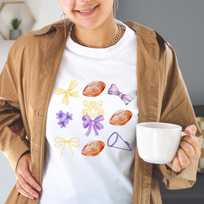 Purple and Gold Delicate Footballs and Bows Shirt