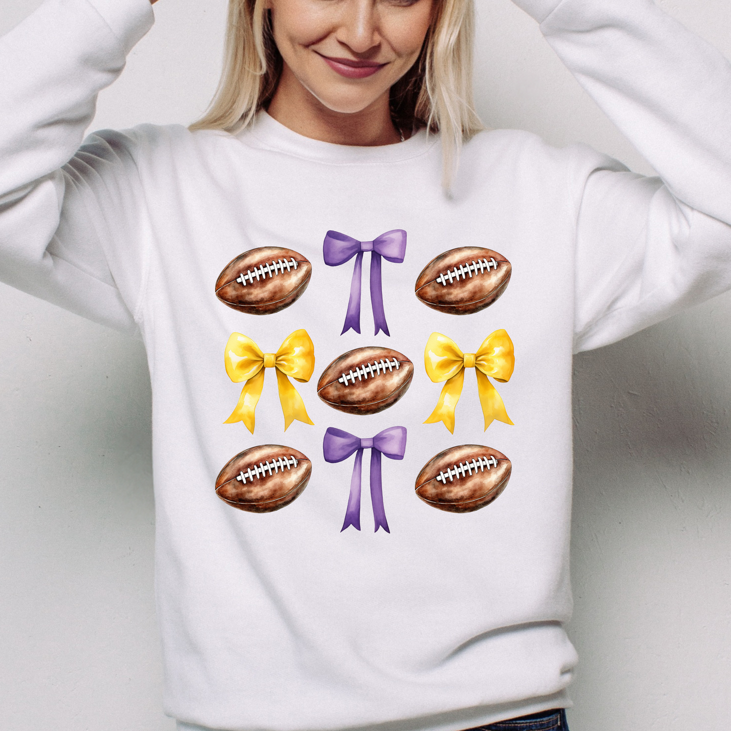 Purple and Gold Coquette Bow and Footballs Shirts