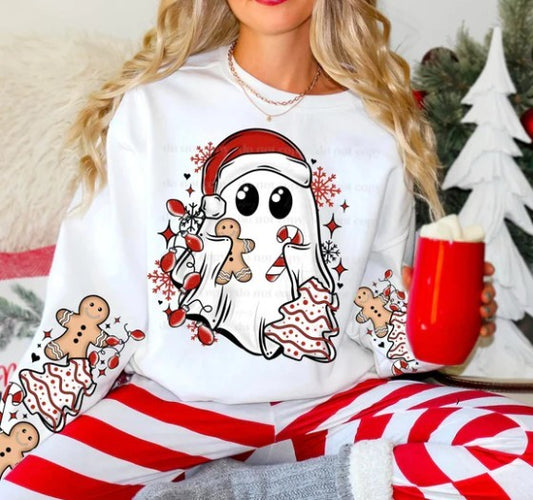 Ghost Christmas Cakes Sweatshirt with Sleeves ~Glitter~