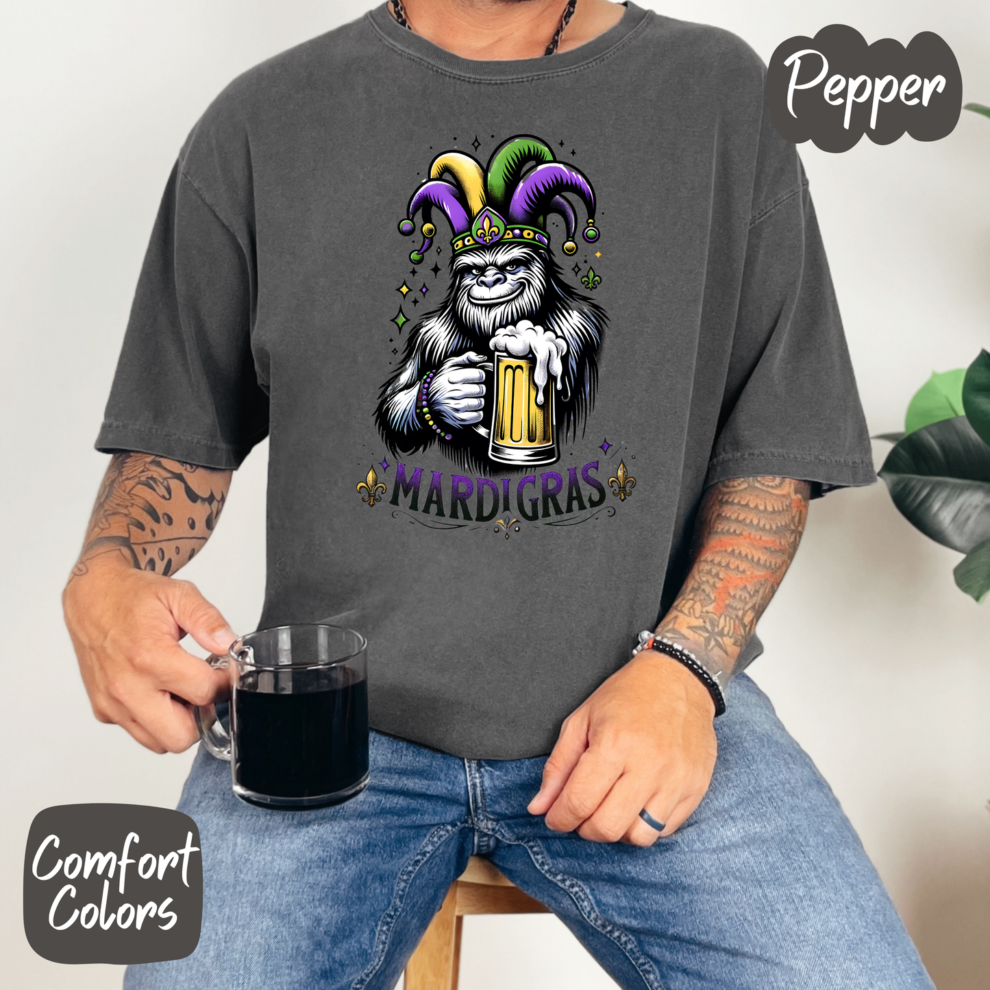 Mardi Gras Drinking Gorilla Shirt/Crewneck
