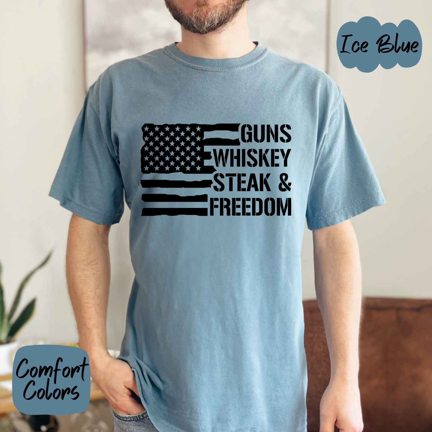 Freedom and Whiskey Flag Comfort Colors T-Shirt