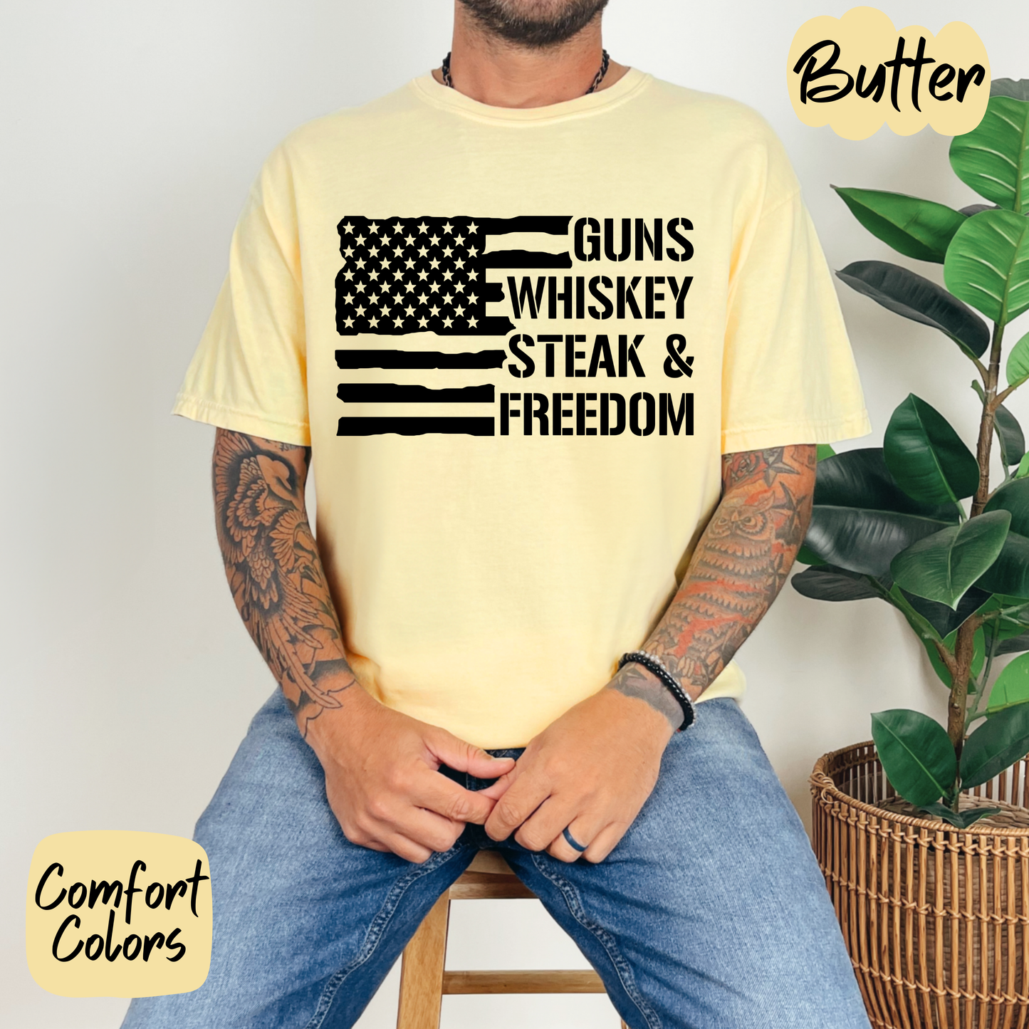 Freedom and Whiskey Flag Comfort Colors T-Shirt