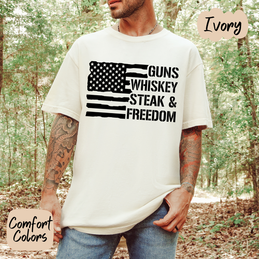 Freedom and Whiskey Flag Comfort Colors T-Shirt