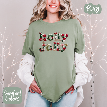 Faux Embroidered Holly Jolly Shirt/Crewneck