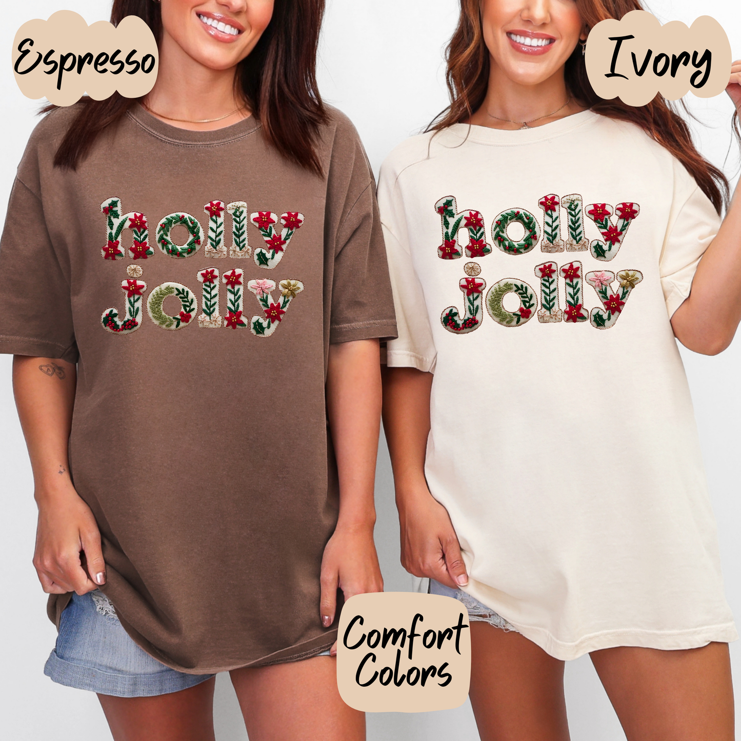 Faux Embroidered Holly Jolly Shirt/Crewneck