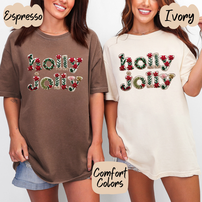 Faux Embroidered Holly Jolly Shirt/Crewneck