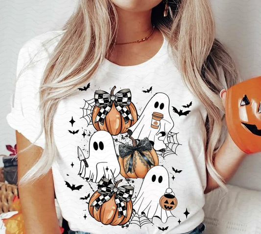 Ghosts with Pumpkins Shirt ~Glitter~
