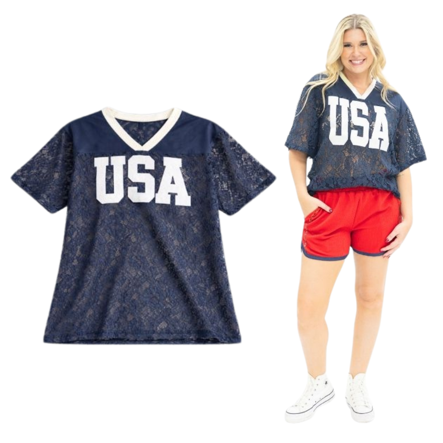 Patriotic Glitter USA Lace Jersey