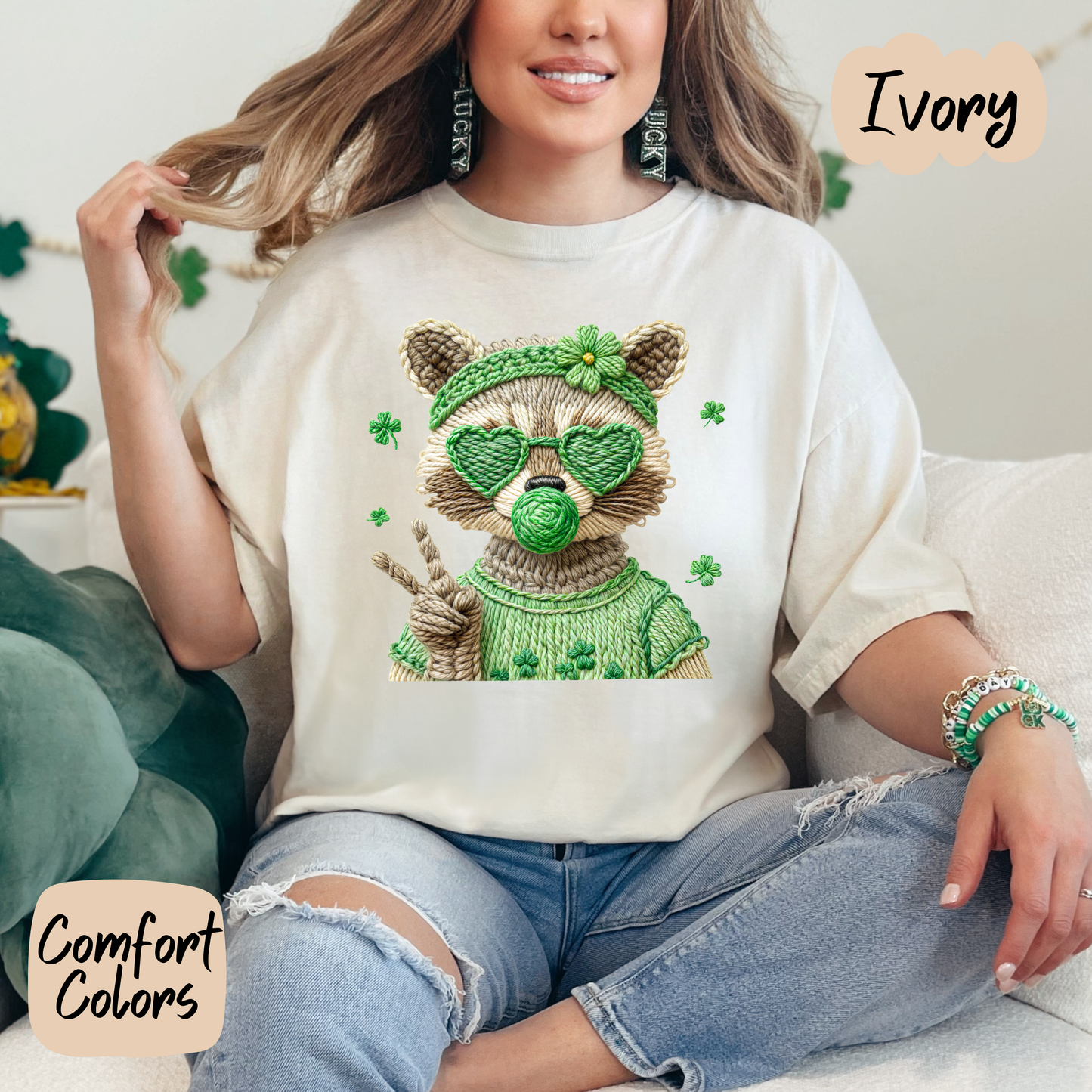Lucky Faux Yarn Raccoon Shirt/Crewneck