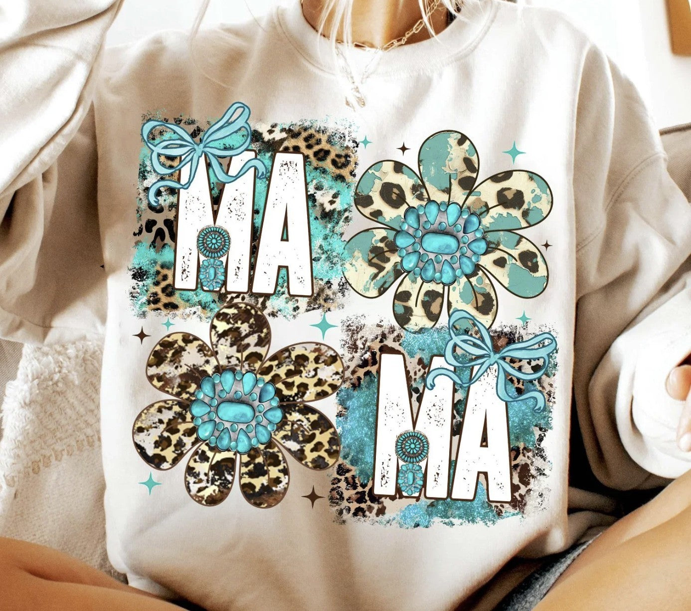 Mama Turquoise Flower Shirt ~Glitter~