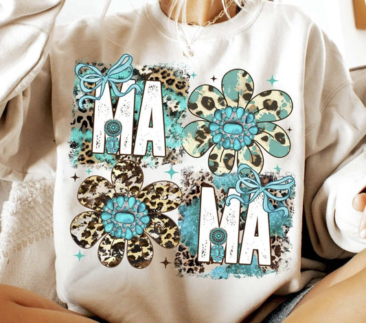 Mama Turquoise Flower Shirt ~Glitter~