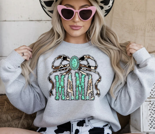 Mama Turquoise Bow Shirt ~Glitter~