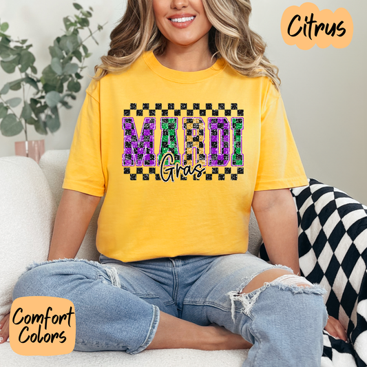 Mardi Gras Checkered Shirt/Crewneck ~Glitter~