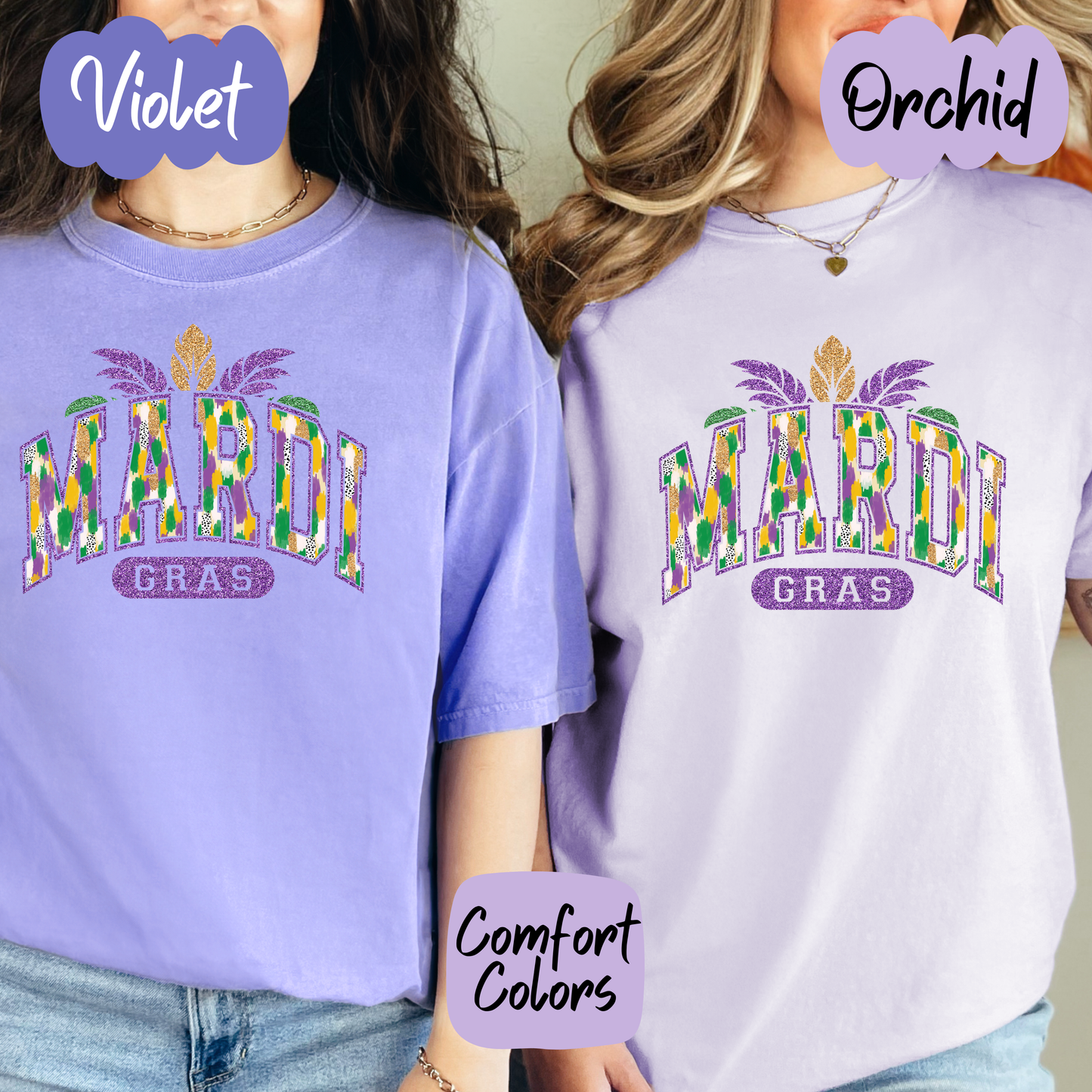 Painted Mardi Gras Shirt/Crewneck ~Glitter~