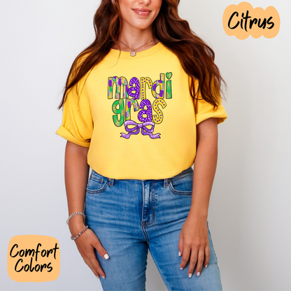 Mardi Gras with Bow Shirt/Crewneck ~Glitter~