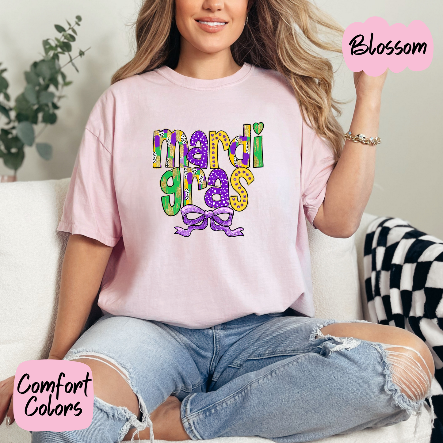 Mardi Gras with Bow Shirt/Crewneck ~Glitter~