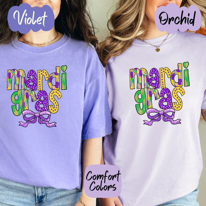 Mardi Gras with Bow Shirt/Crewneck ~Glitter~