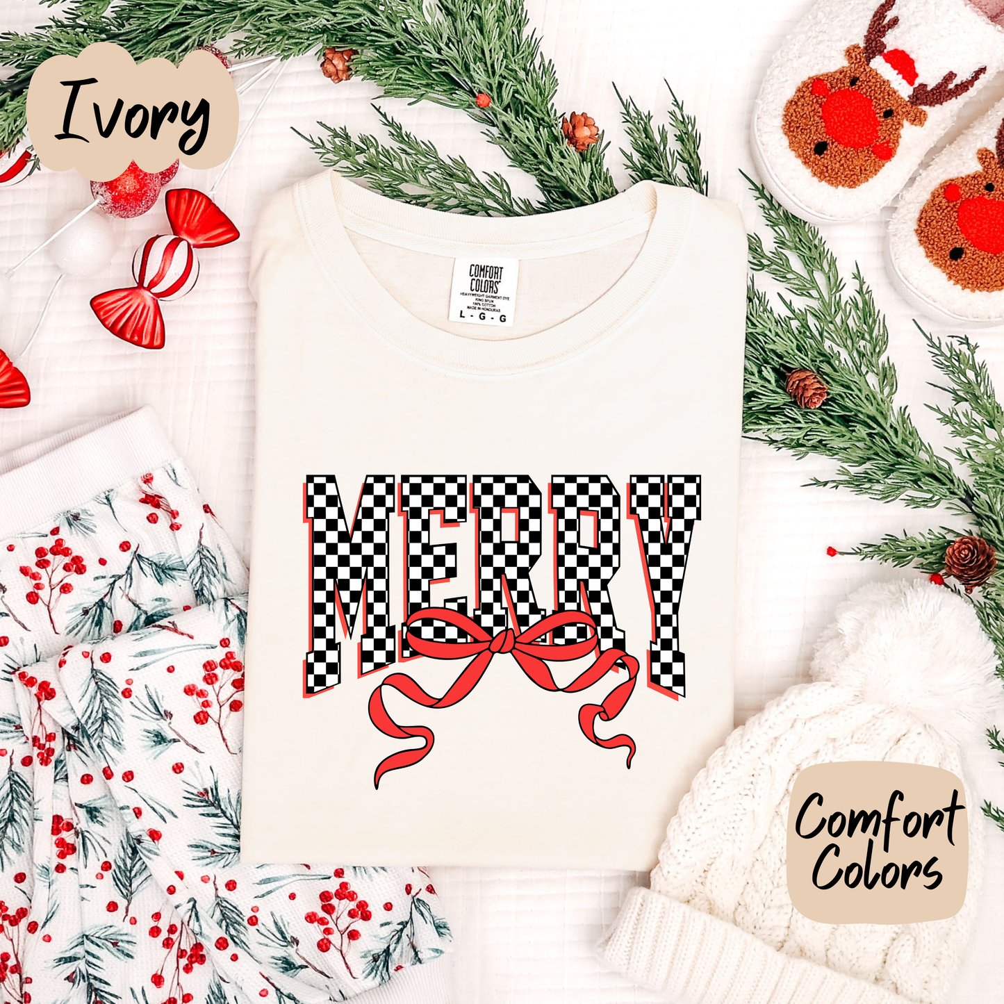 Checkered Merry Shirt/Crewneck