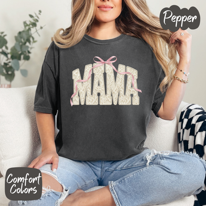 Faux Pearl and Lace Mama Comfort Colors T-Shirt