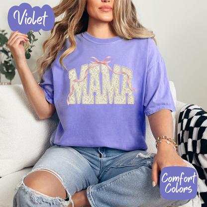 Faux Pearl and Lace Mama Comfort Colors T-Shirt