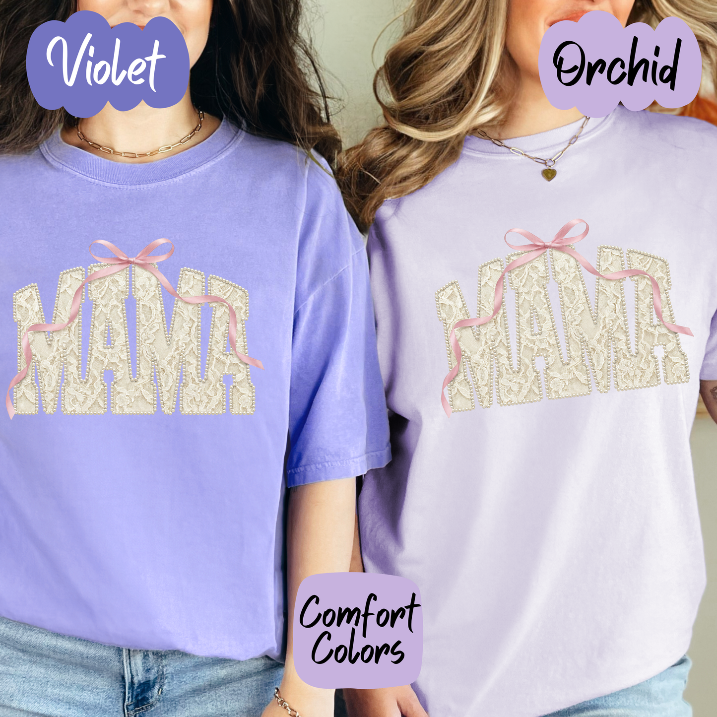 Faux Pearl and Lace Mama Comfort Colors T-Shirt