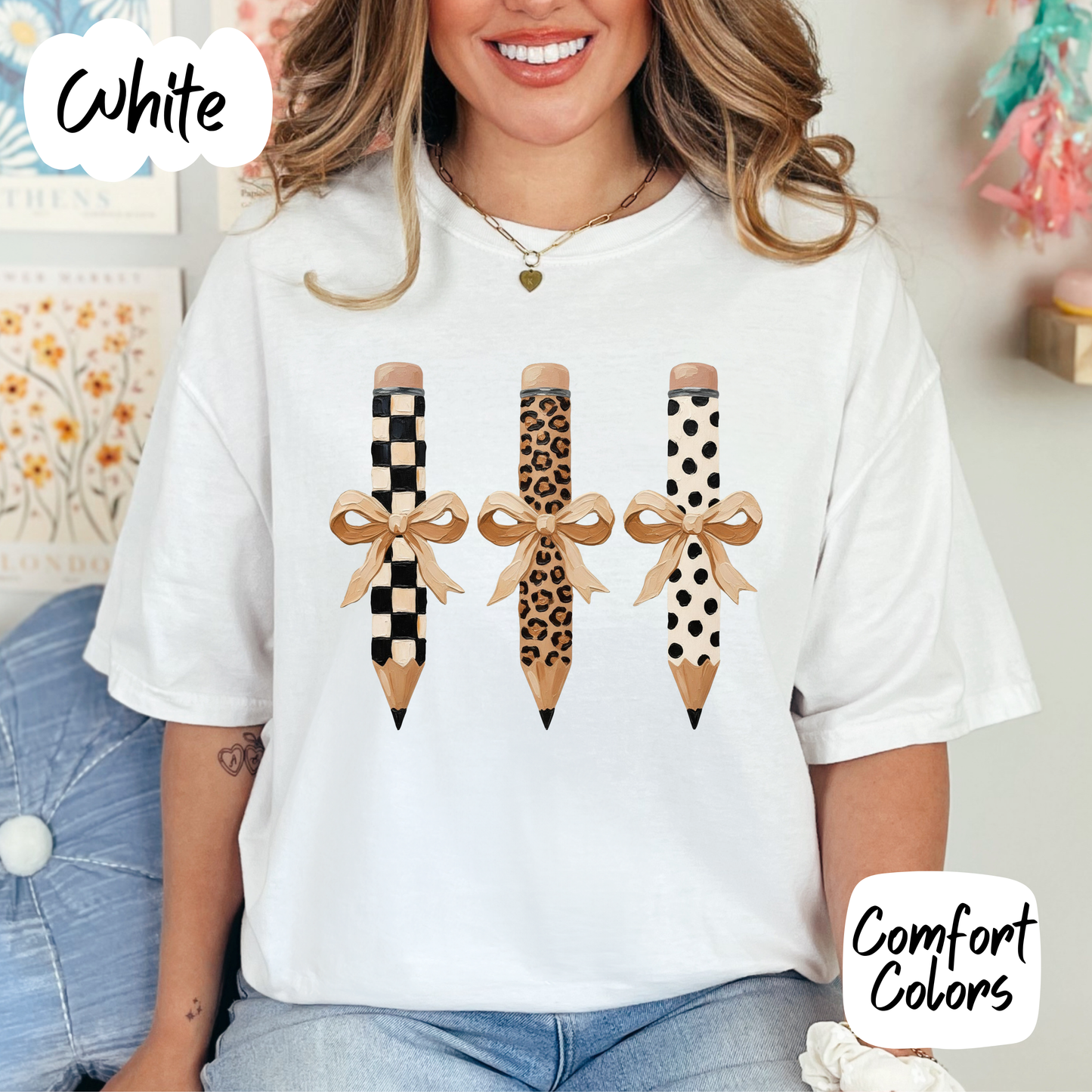 Leopard Teacher Pencils Comfort Colors T-Shirt