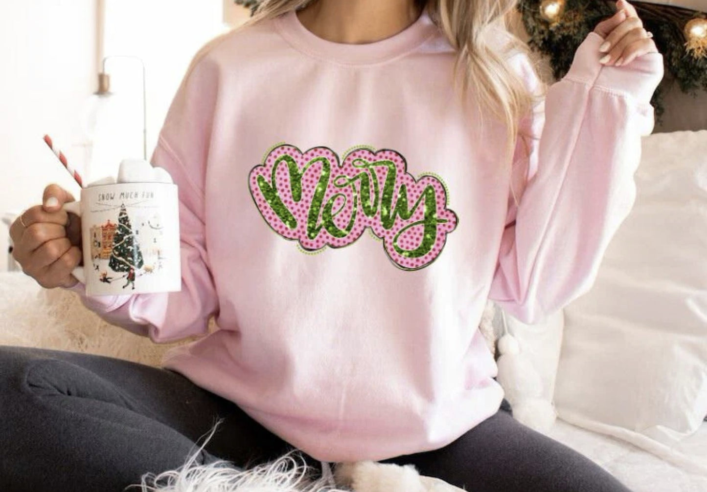 Pink and Green Merry Shirt ~Glitter~