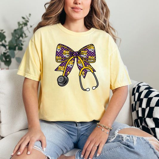 Purple and Gold Tigers Stethoscope Shirt