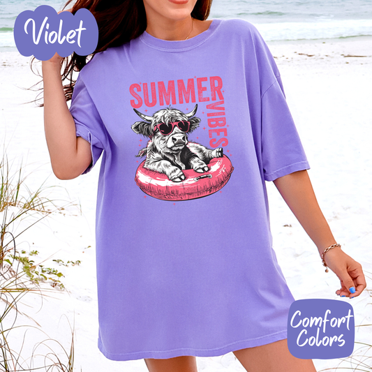 Summer Vibes Highland Cow Comfort Colors T-Shirt