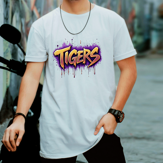 Purple and Gold Drip Tigers Shirt