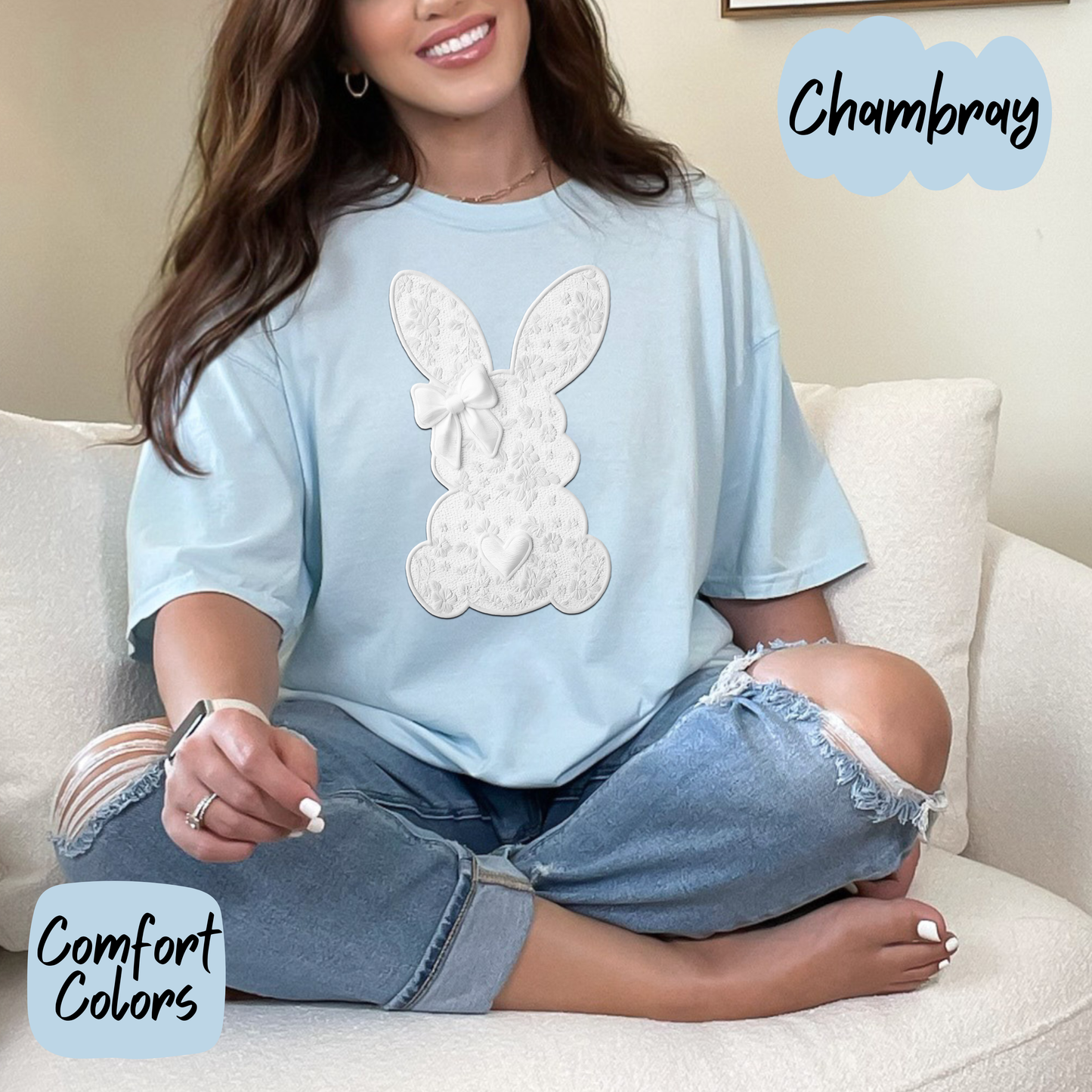 White Lace Bunny Shirt/Crewneck