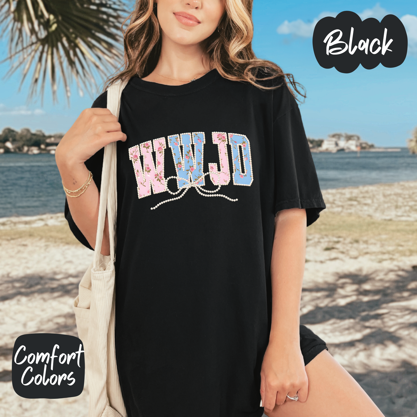 Faux Pearl WWJD Comfort Colors T-Shirt